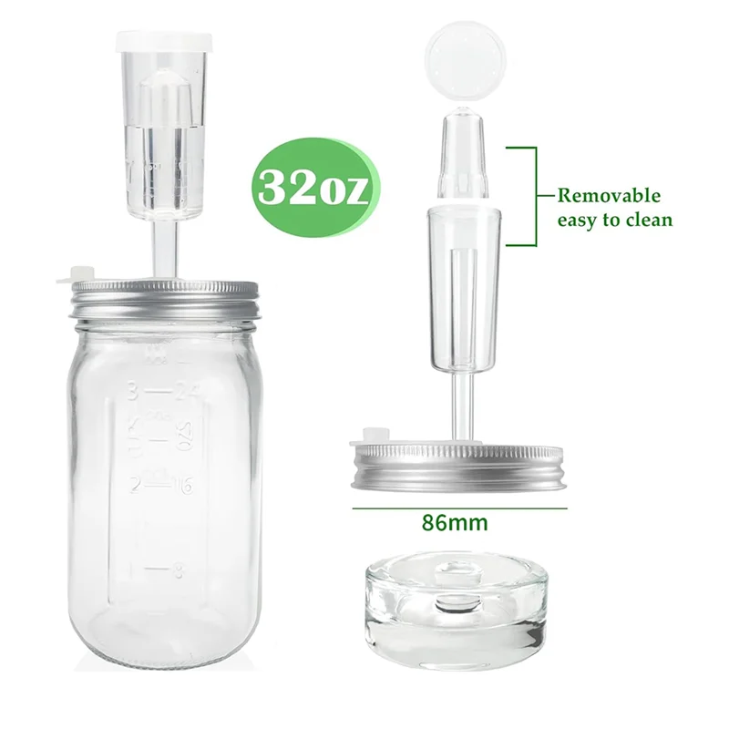 ABCA-2 Pack 32 Oz مجموعة تخمير جرة ميسون لبرطمان ميسون واسع الفم لصنع وتخزين الملفوف مجموعة تخمير كاملة #4