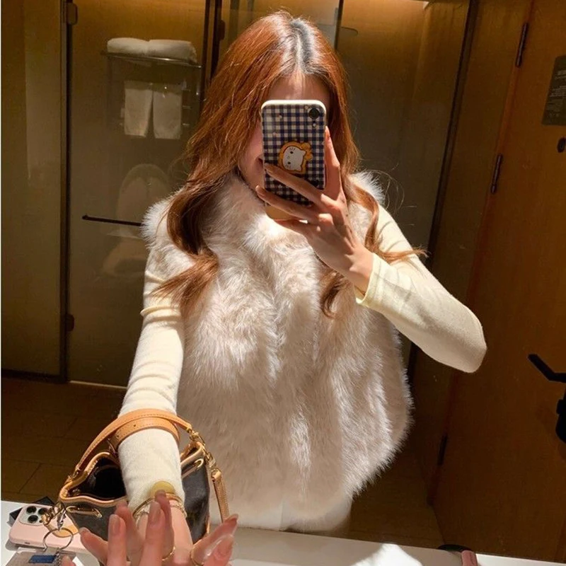 المرأة فو الثعلب الفراء سترة أنيقة الشتاء سميكة الدافئة أكمام معطف رقيق كلاسيكي بسيط عادية الوقوف طوق موضة أبلى