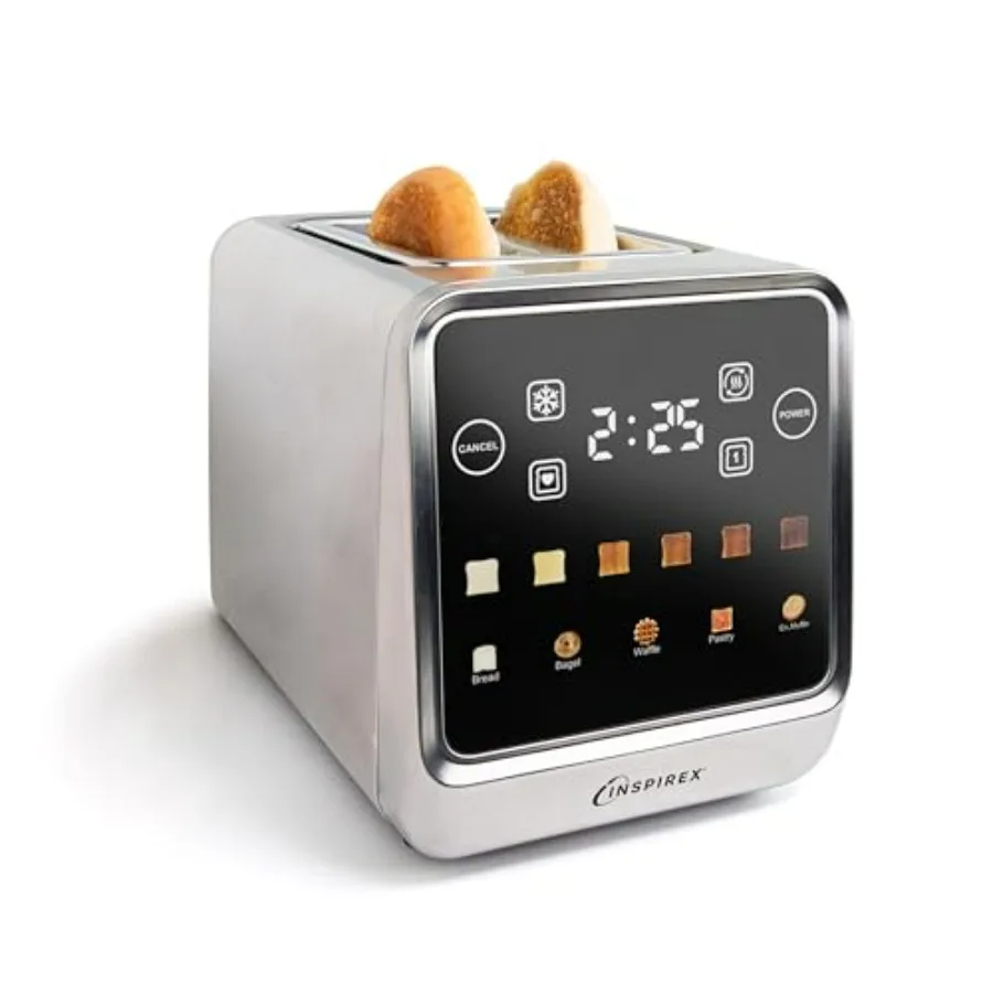 

Inspirex Touch Screen Toaster 2 Slice Extra-Wide Slots with Stainless Steel Finish 5 Bread Types and 6 Browning Levels Defrost