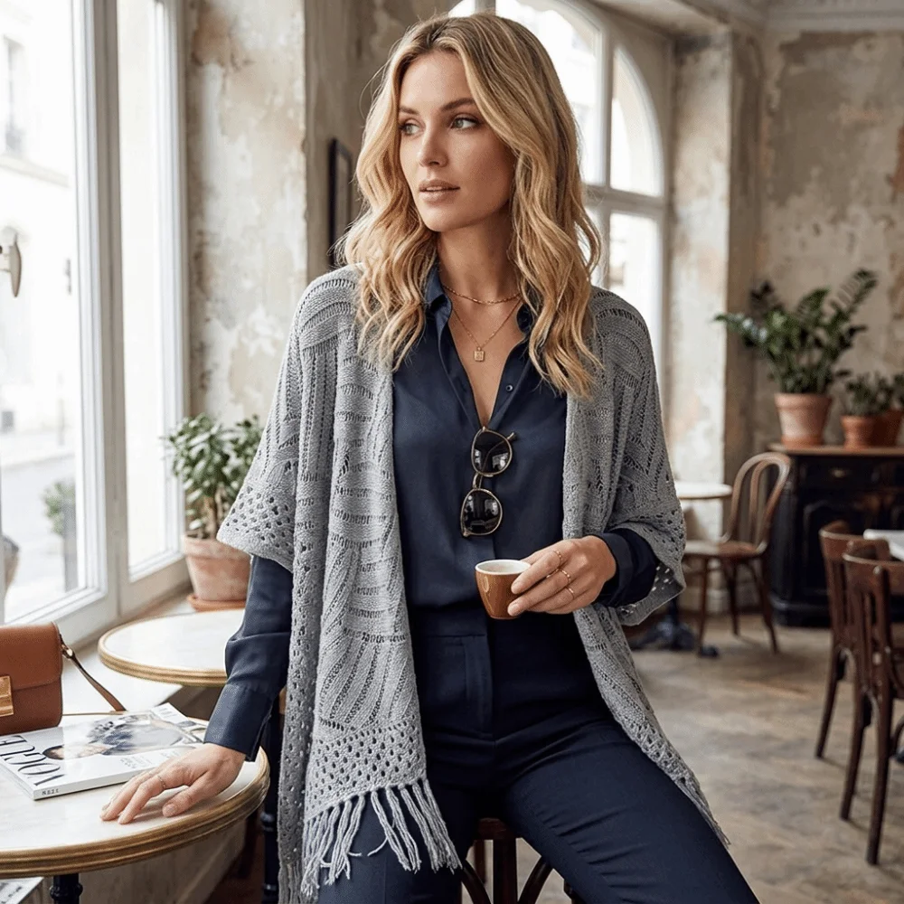 Fashion Boho Knit Cardigan Hollow Out Long Sleeve Knitted Sweater Oversized Lightweight Crochet Tassel Sweater Bikini Cover Up