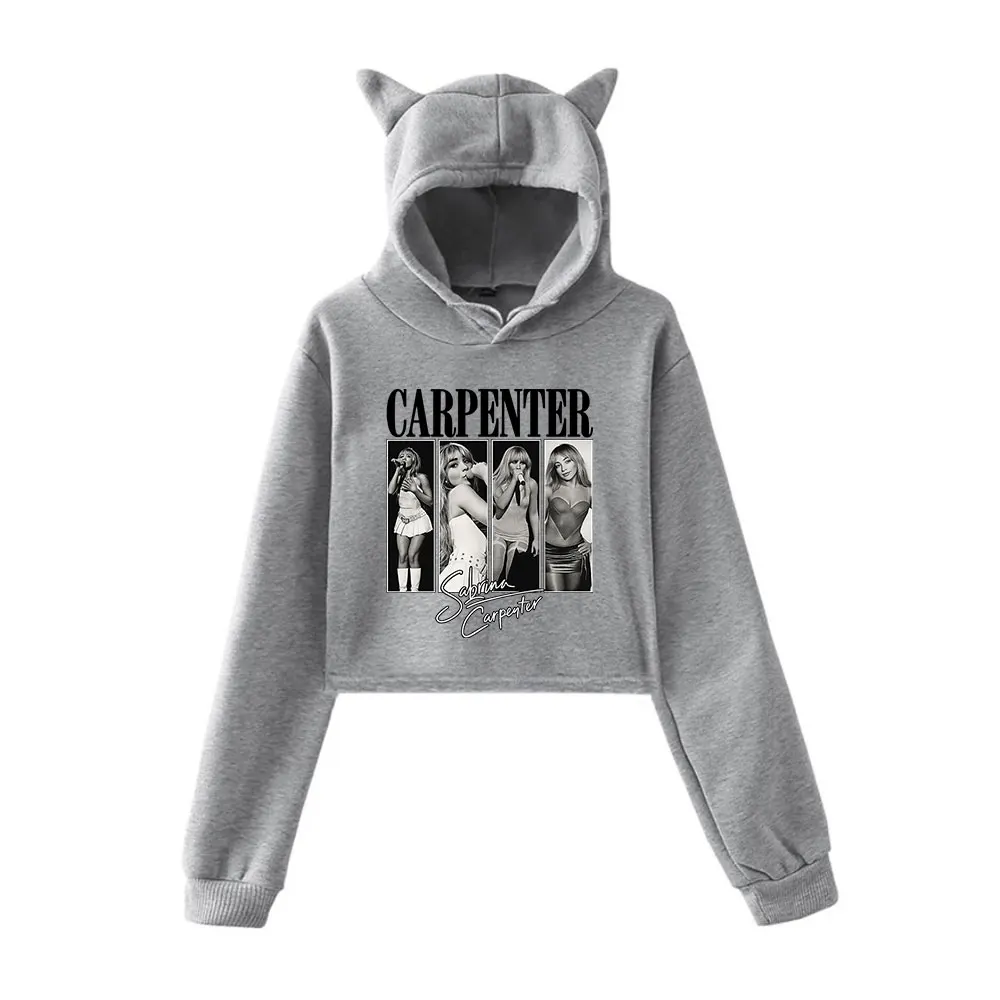 サブリナ・カーペンター グッズ ヴィンテージ 90年代 ストリートウェア ロゴ パーカー フーディ スウェットシャツ 女の子用 猫耳 クロップ ファッション スポーツ プルオーバー