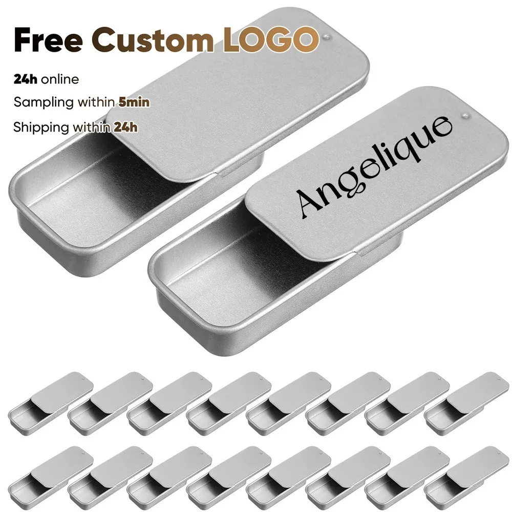

10/PCS Free Custom Metal Rectangular Empty Tin Box Tinplate Push Candy Cases Bins Hinged Containers Small Organizer Storage Box