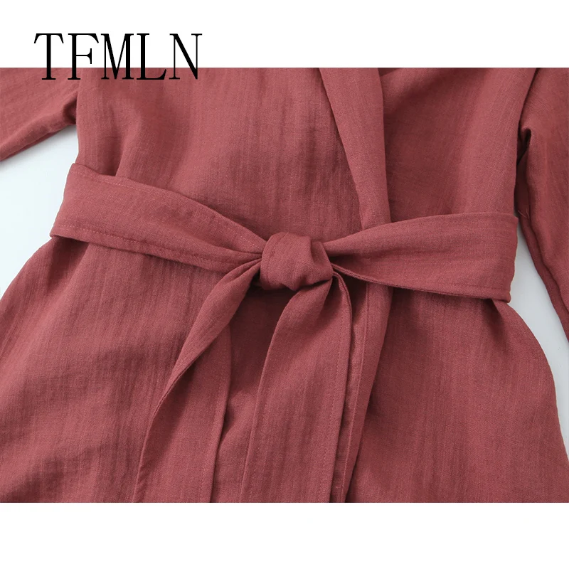 TFMLN أطقم سراويل على طراز بيجامة للسيدات 2025 بلوزة جديدة بأكمام طويلة مع وشاحات وقمصان علوية طقم نسائي مكون من قطعتين