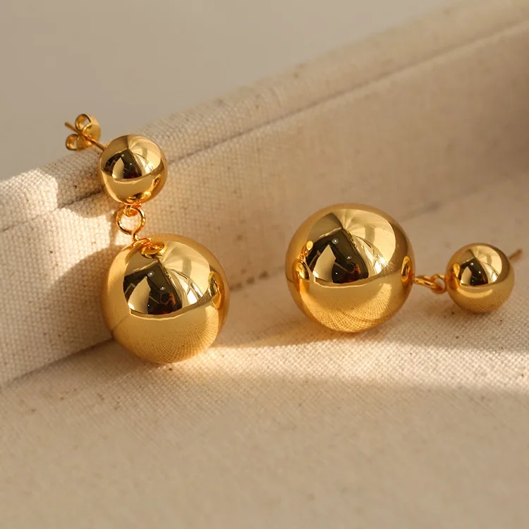 

Brass With 18K Double Ball Drop Earrings Women Jewelry Punk Party T Show Gown Runway Trendy Korean Japan Style INS