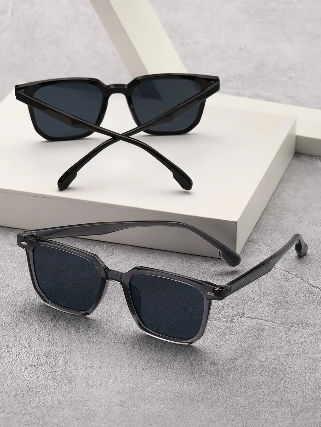 2PCS Unisex Square Black&Grey Classic Vintage Sunglasses For Summer Outdoor OL Driving Clothing Matching Accessories