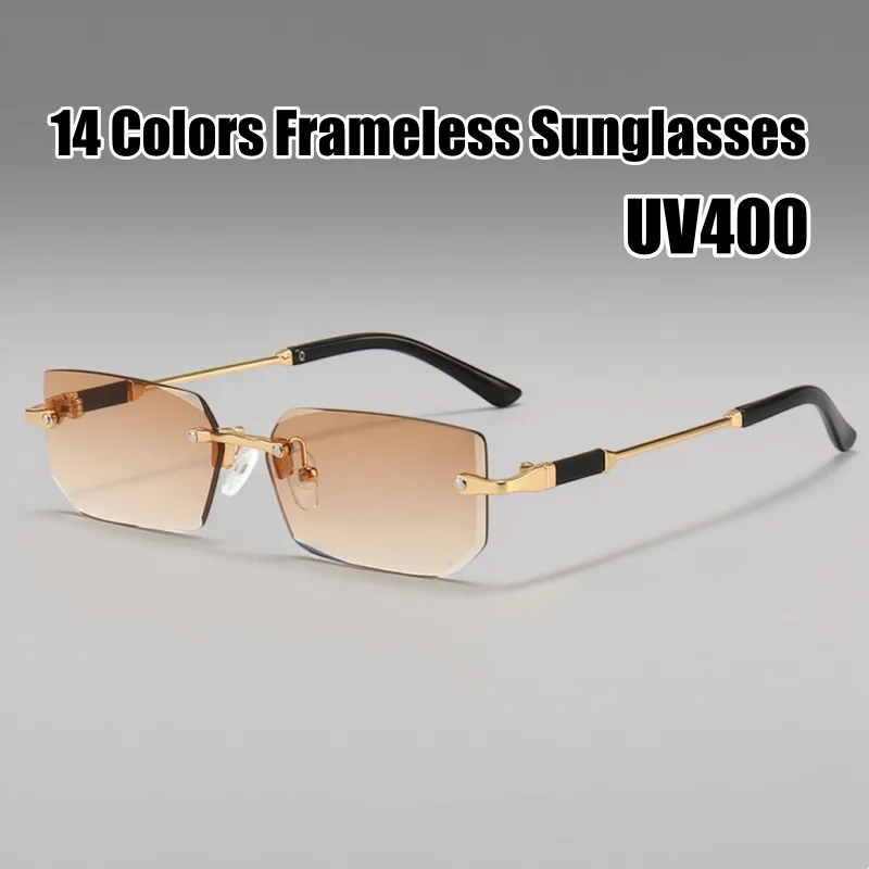 

14 Colors Vintage Frameless Men Sunglasses Rimless Outdoor UV400 Sun Glasses for Women Retro Classic Square Shades Eyewear