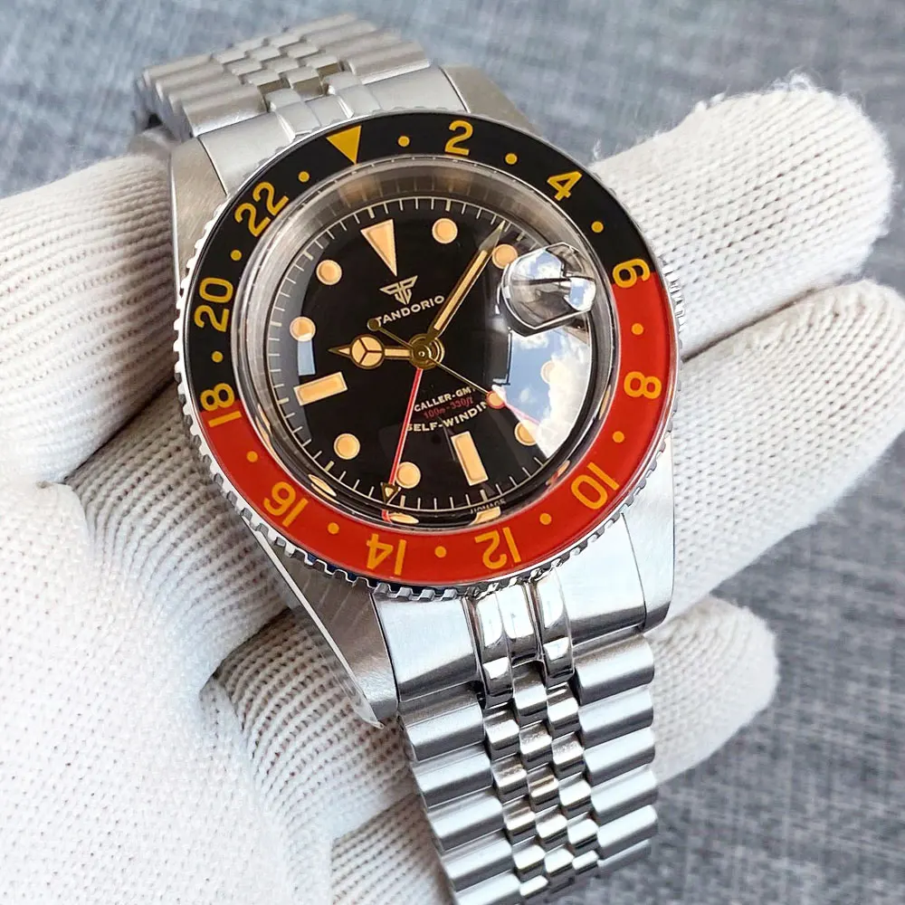 38mm GMT Bubble Sapphire Crystal Vintage NH34A 20ATM Waterproof NH34 Automatic Movement Dive Watch Men Gold Hand 120 Click Retro