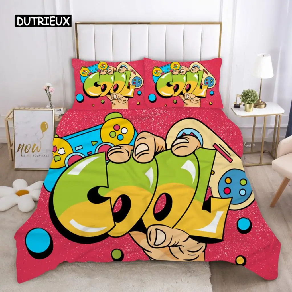 Gamepad Duvet Cover Set Full Size Colorful Video Game Control Button Zone Comforter Cover Gamer Player Joystick Twin Bedding Set