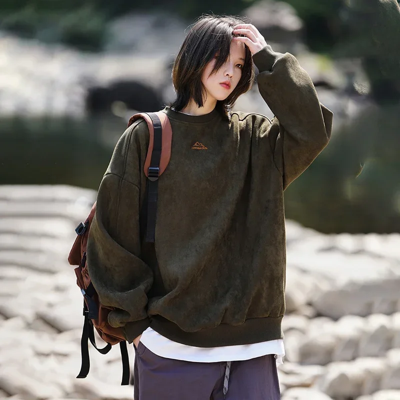 

Мужской свитшот TFETTERS из замши на осень-зиму, с длинным рукавом, однотонный, с круглым вырезом, в стиле ретро, свободного кроя, модные парные комплекты