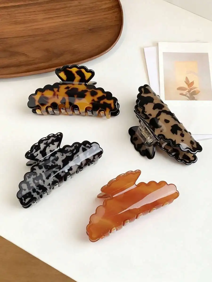 Pinza de Pelo Ondulada Retro Elegante de Acetato con Estampado de Leopardo, Accesorio para el Cabello con Diseño de Piel de Tortuga para Peinados Levantados, Vacaciones de Verano en la Playa
