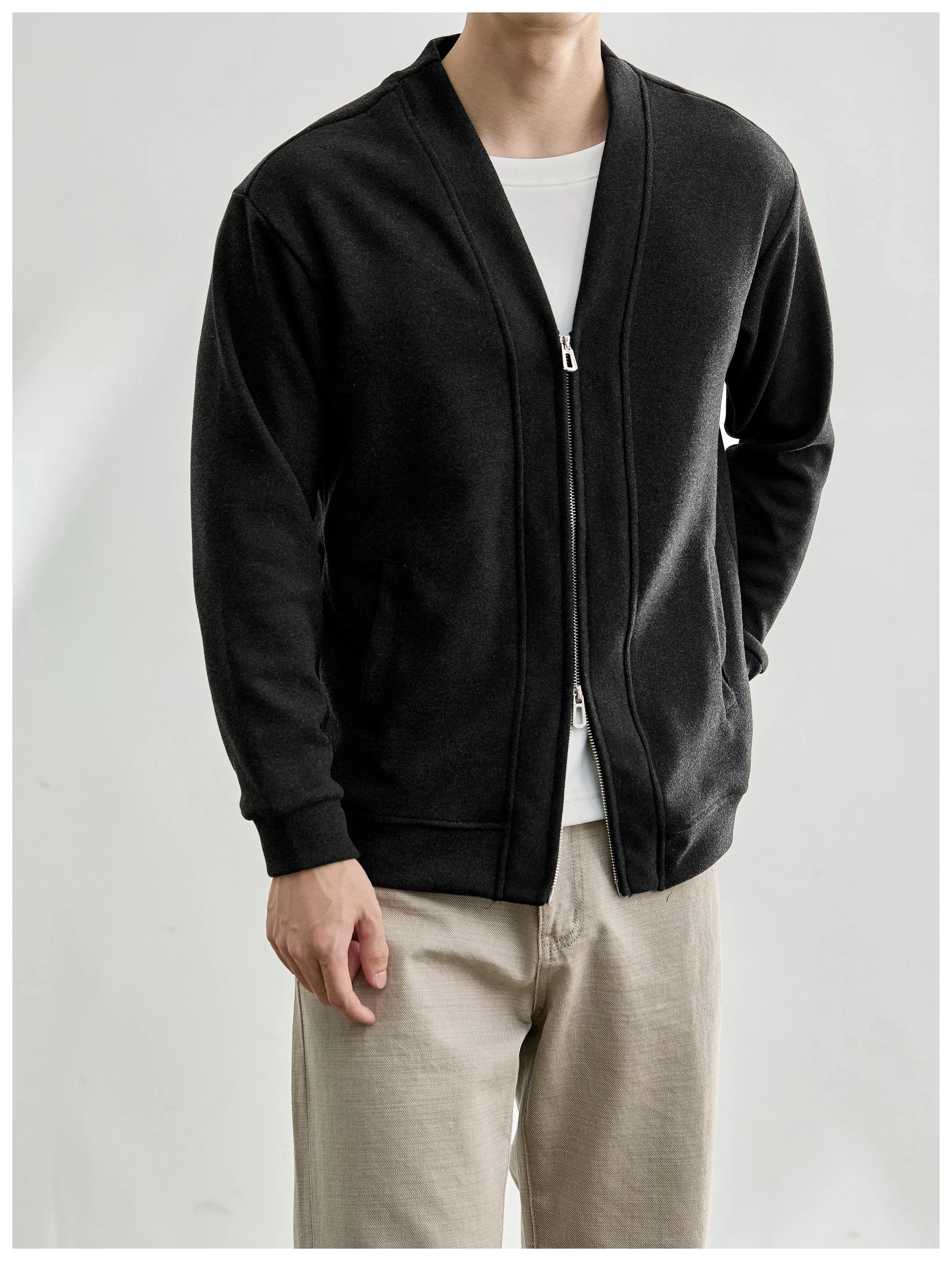 Men's Layered-Look Double-Zip Knit Cardigan — product detail 6