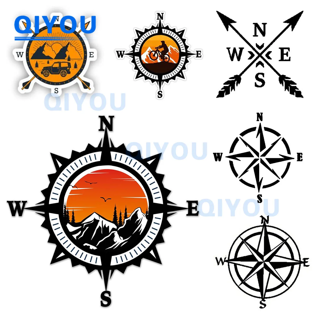 Mountain Compass Car Sticker Camping Car Adventure ARROWS COMPASS Nautical Navigation Travelers Stickers Auto Parts PVC Decal