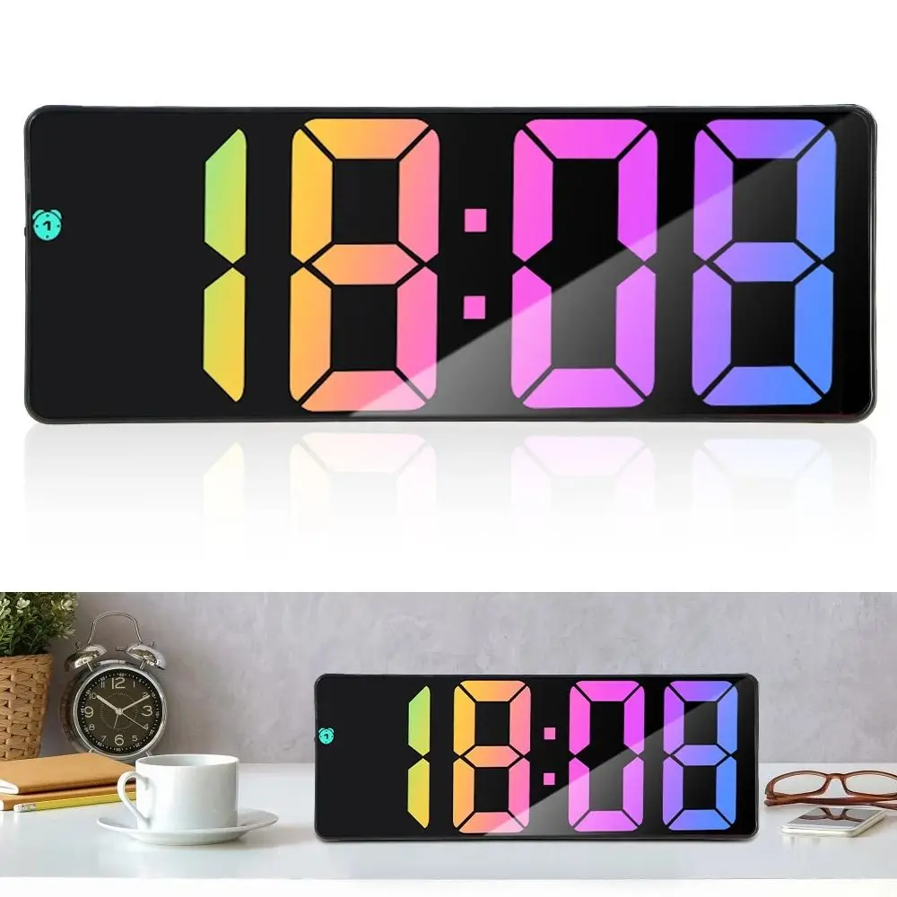 

12/24H Format Digital Alarm Clock Temperature/Date Display Quiet Electronic Table Clock Large Screen Voice Control