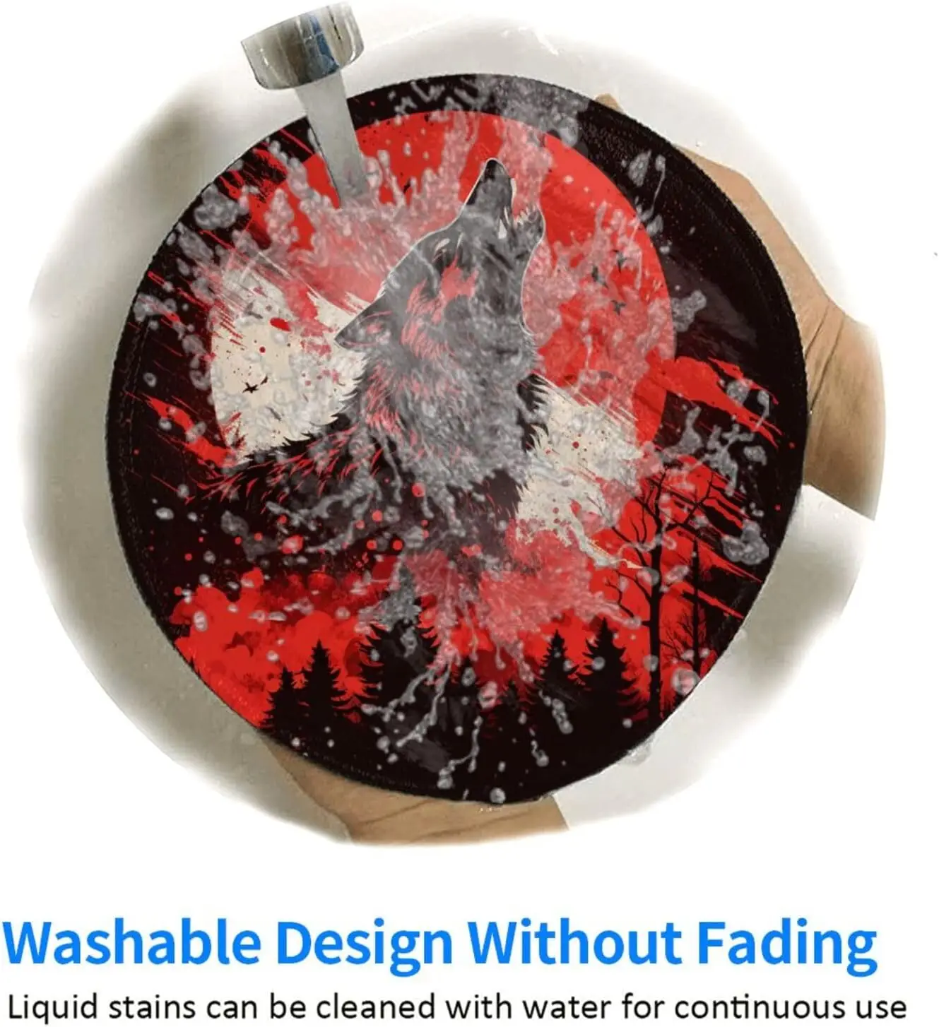 Howling Wolf Blood red Moon Cool Mouse Pad Non-Slip Rubber Round Mousepads Mat for Gaming Office Work Computer Laptop Home Gifts