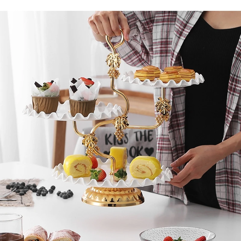 Three Layer Fruit Plate Ceramic Wedding Party Candy Dessert Display Rack Home Cake Decoration Tableware