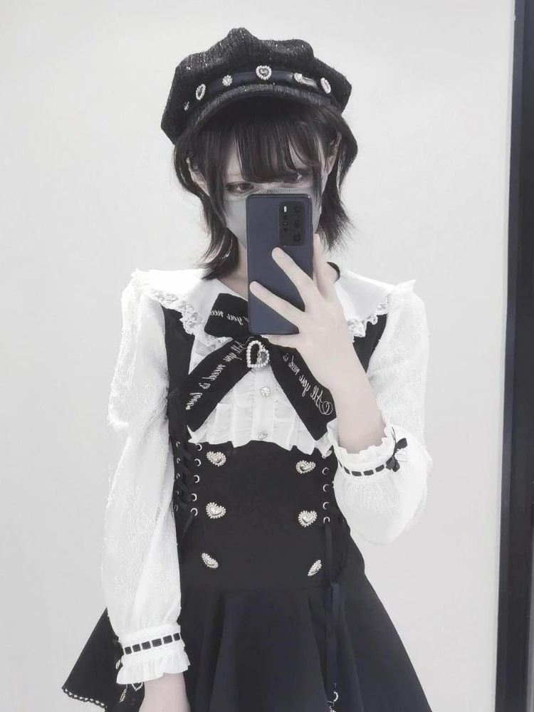 Spring Lolita Vintage Elegant Mini Skirt Suits Woman Lace Design Harajuku 2 Piece Sets Female Bow Korea Style Chic Outfits 2025