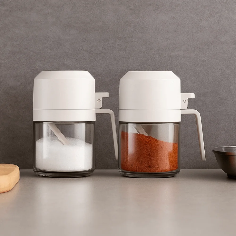 

Large Capacity Glass Seasoning Jar Moisture-proof Dustproof Salt Seasoning Box with Spoon Sugar and Salt Container Restaurant