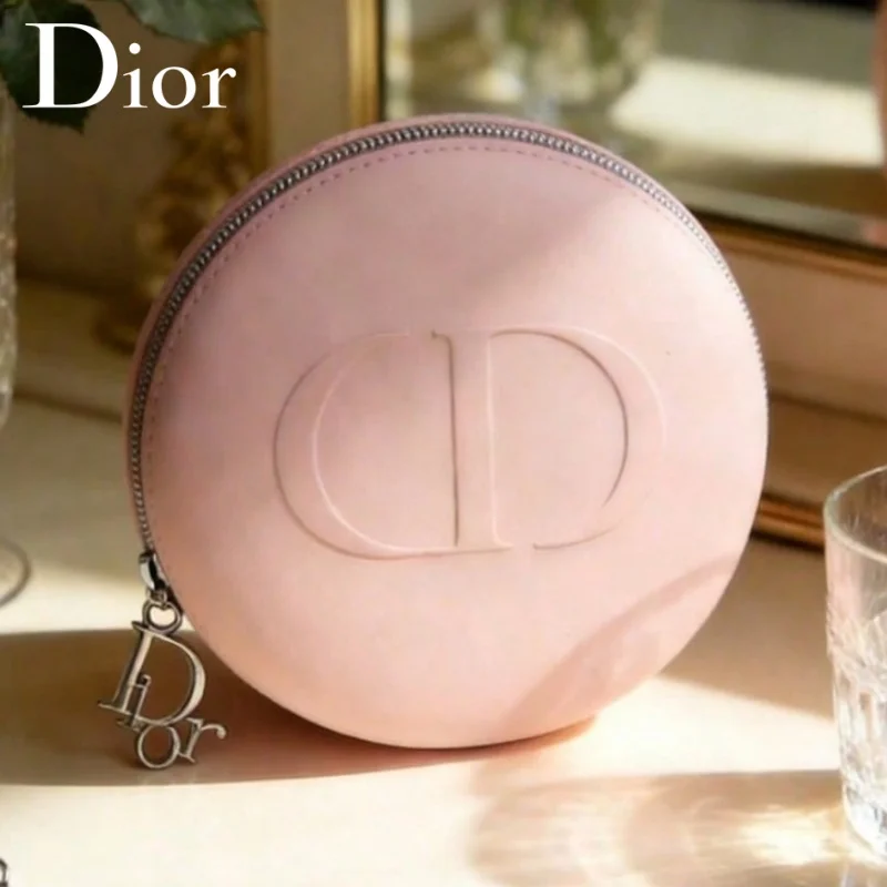 Christian Dior Dior's Bag Luxuriöse, rosafarbene, runde Silikon-Make-up-Tasche für Damen, tragbarer Reise-Kosmetik-Organizer, kleines, weiches Silikon