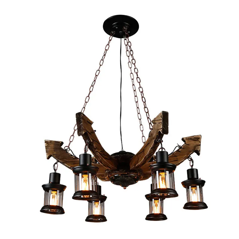 

Винтажная люстра в американском стиле из массива дерева для кафе, ресторана, кухни, отеля, бара, стеклянный подвесной светильник
