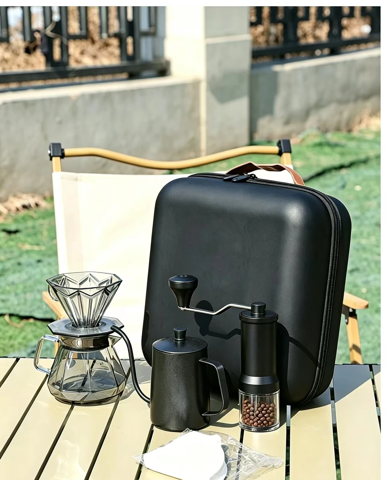 Portable Pour Over Coffee Set with Hand Coffee Grinder, Travel Coffee Brewing Kit