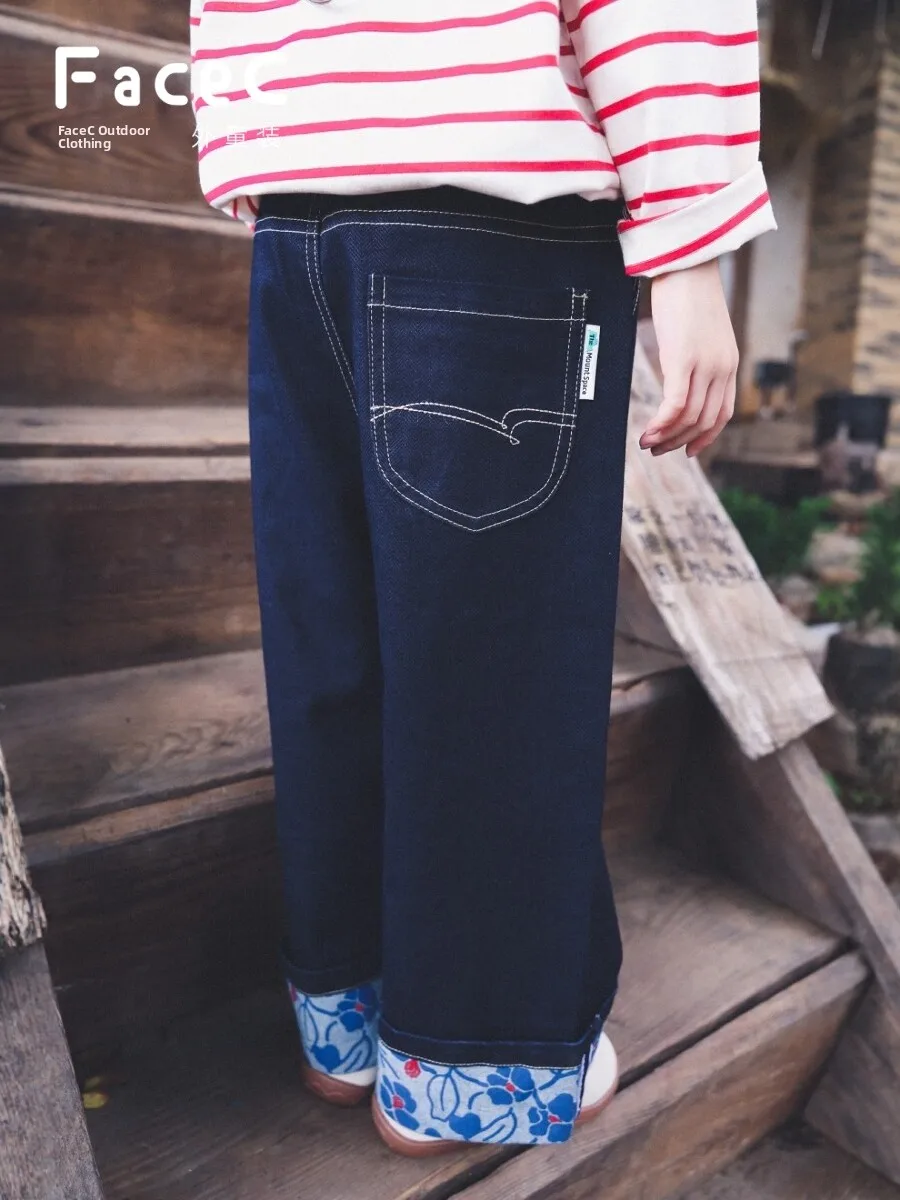 Retro Washed Loose Fit Straight Leg Denim Jeans for Girls Outdoor Camping Kids Fashion Autumn New Style FaceC Brand