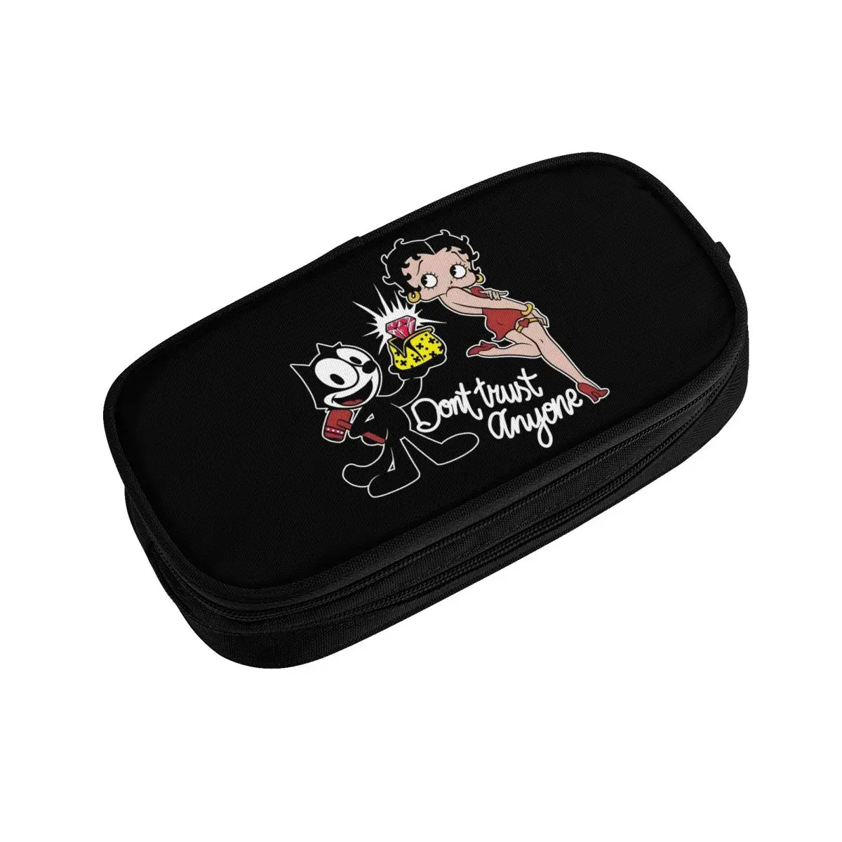 Felix The Cat Boop Betty Dont Trust Anyone Пеналы для девочек и мальчиков Большая вместимость с героями мультфильмов Забавная сумка-карандаш в стиле аниме Школьные принадлежности