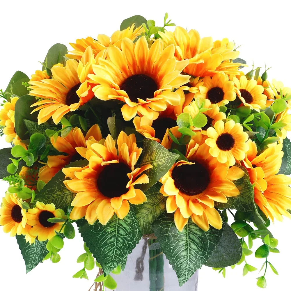 

4 Bunches Sunflowers Artificial Flowers Bouquets with Stems Silk Decorative Yellow Flowers artificial flowers