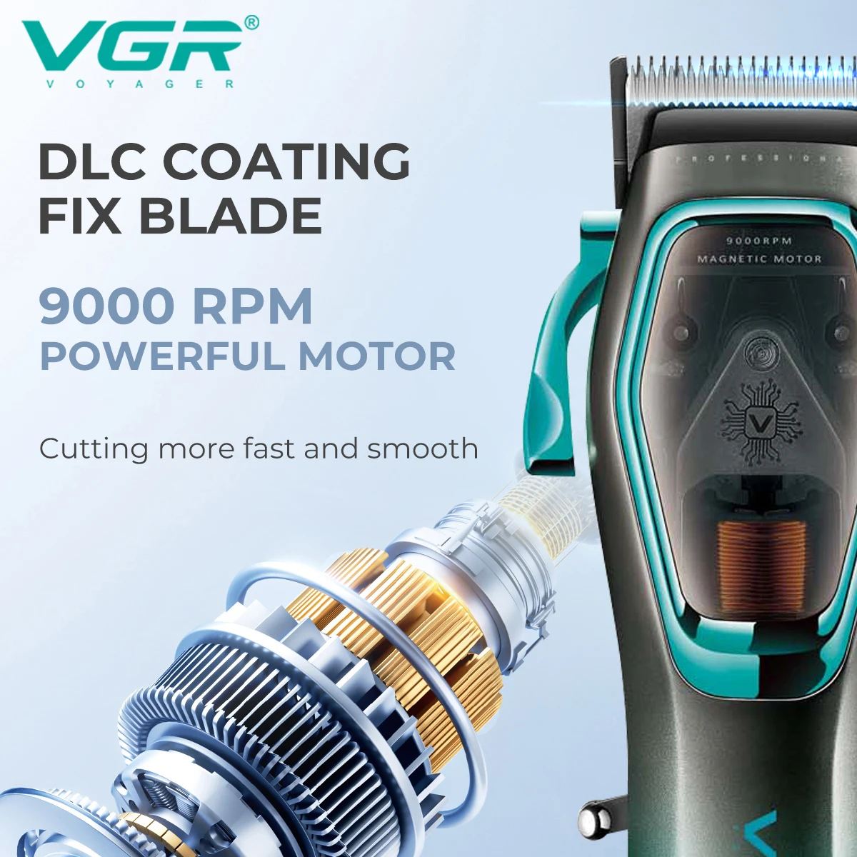 VGR مقص الشعر المهنية الشعر المتقلب 9000 دورة في الدقيقة آلة قطع الشعر قابل للتعديل الحلاق حلاقة LED المتقلب للرجال V-674