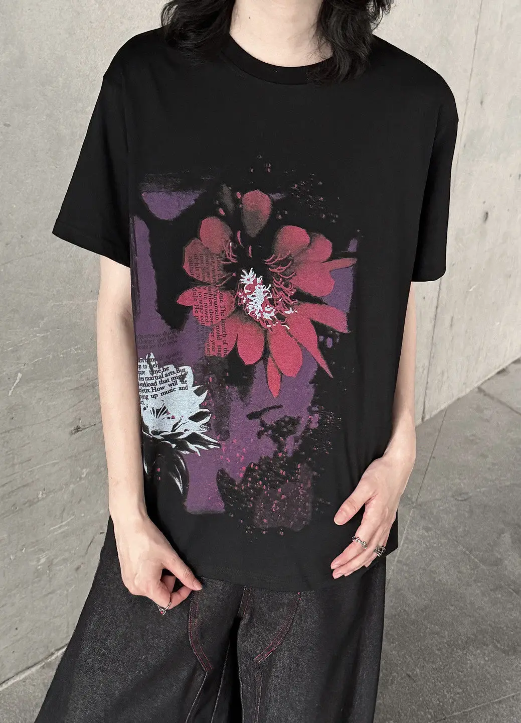 YAMAMOTO-Style T-shirt ,HighQuality Dark Theme"Purple floral"" Pattern Printed,100% Cotton Loose Short-Sleeved" — купить у AliExpress WW