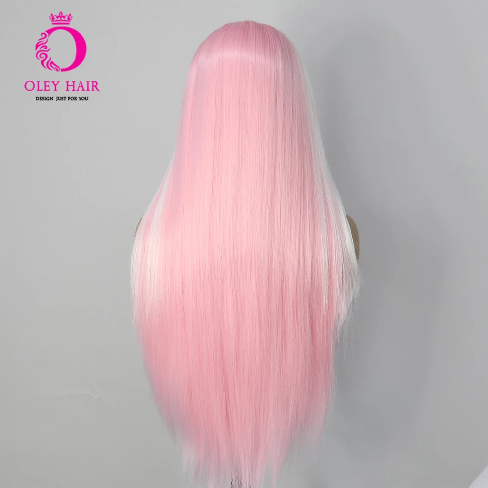 Pink Colored Synthetic 13x4 Lace Front Straight Transparent Drag Queen Heat Resistant Cosplay Wigs For Black Women Glueless 180%