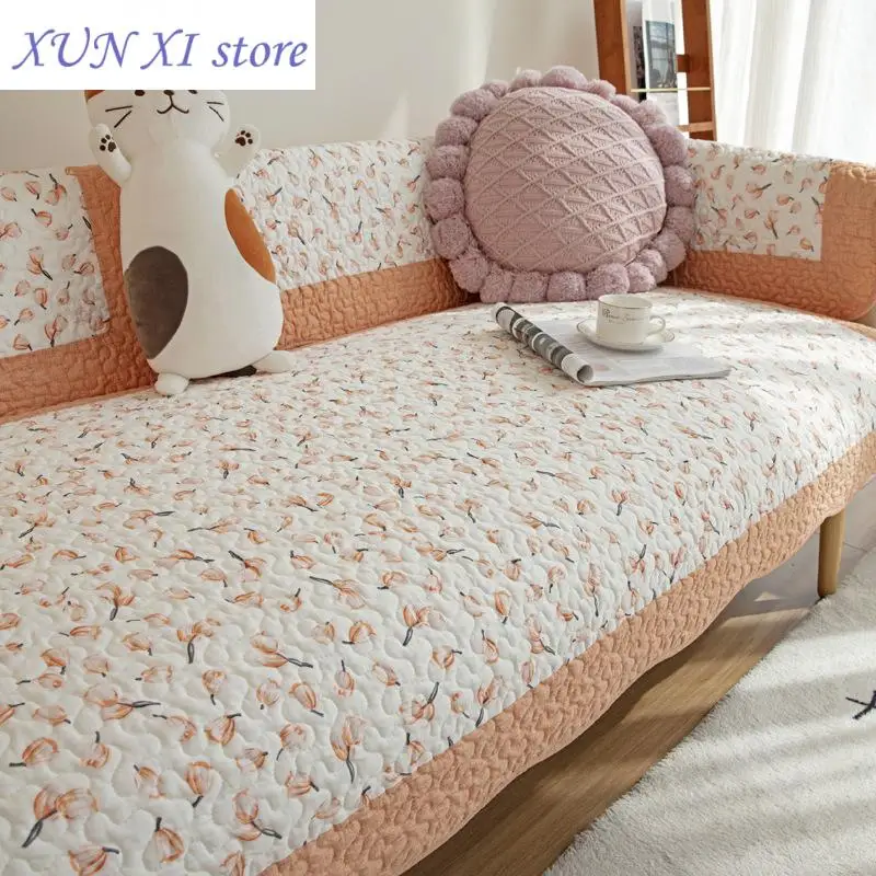 

New Korean Style Small Floral Fabric Sofa Cover Non-slip Couch Seat Cushion Corner Towel Mats Floral Geometric Stripe Sofa