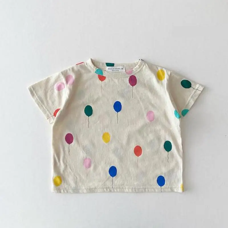 

2024 Summer New Baby Short Sleeve T Shirt Colorful Balloons Print Kids Cartoon T Shirt Cute Boy Girl Cotton T Shirt Children Tee