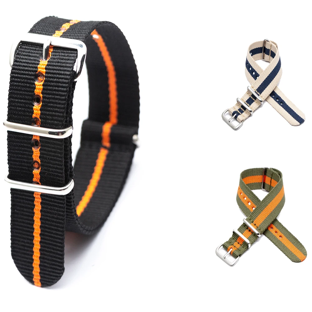 Watch Band 18MM 20MM 22MM 24MM  Style Wristband Durable Nylon Striped Strap Compatible with Sport Casual Watch Bracelet