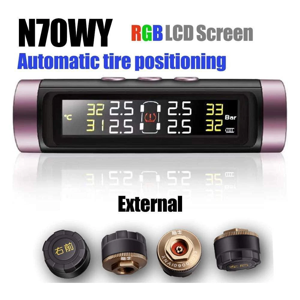 

Tire Pressure Monitor D59B+C11W USB or Solar Charging Car TPMS Tire Pressure Monitoring System LCD Alarm Tool