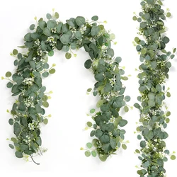 180CM Artificial Eucalyptus Leaves Greenery Garland Plant Spring Vines with White Flowers Berries for Wedding Home Party Decor