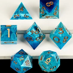 D&D Dice Set - 7-Piece Sharp Edge Resin Dice, Blue Gold  Dice for Dungeons & Dragons, Perfect for RPG and Tabletop Games