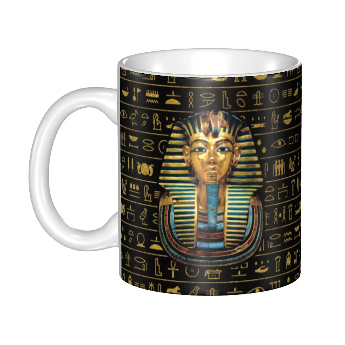 Custom Ancient Gold Pharaoh Egypt King Tut Mug DIY Egyptian Hieroglyphic Ceramic Tea Milk Coffee Cups