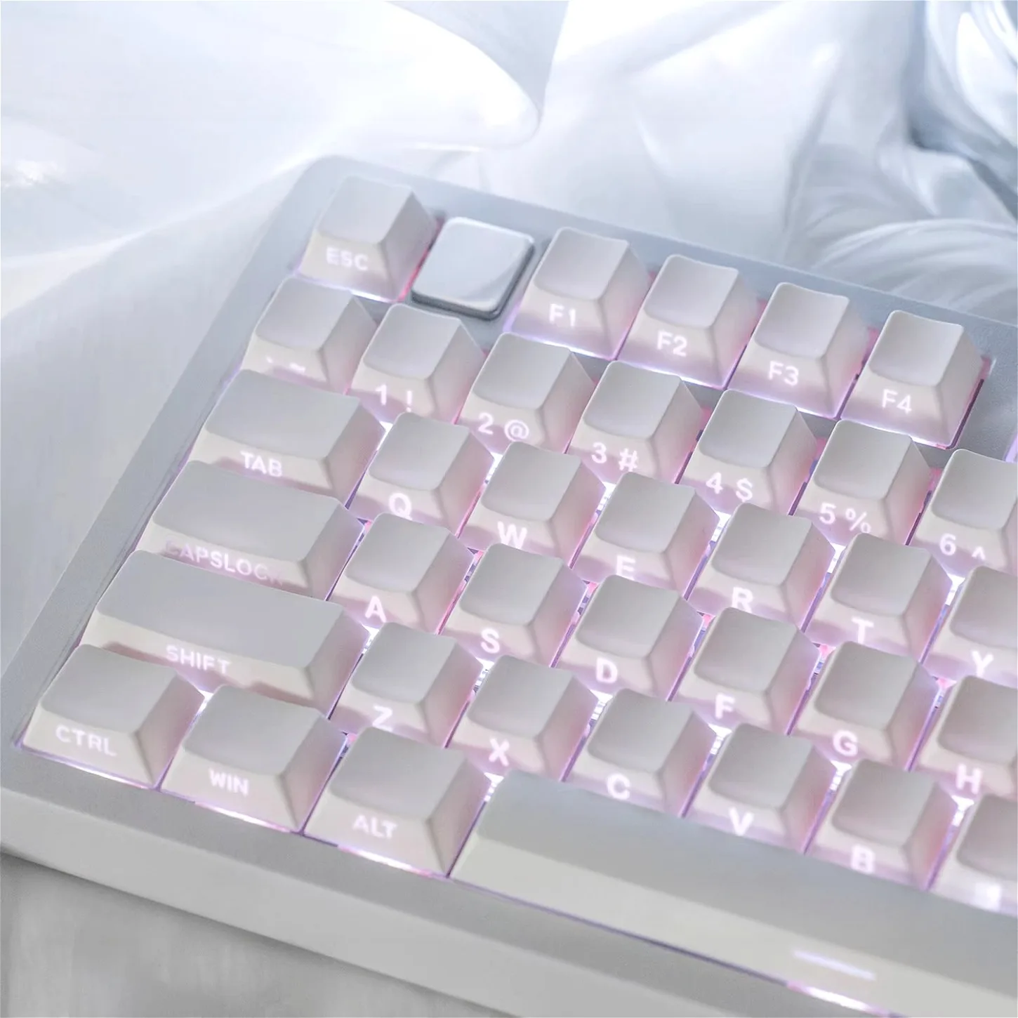 Cherry Minimalist White Side Engraved Translucent Keycap PBT 130 Key Compatible with 61/75/87/98/108 Mechanical Keyboard