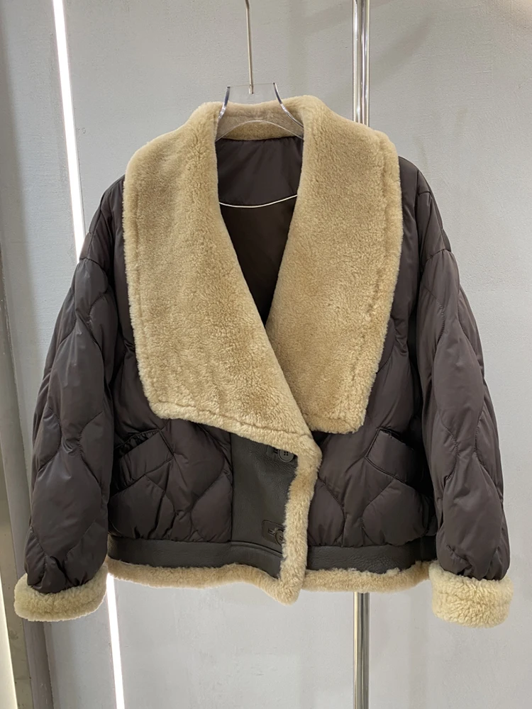 Mulheres inverno real ganso para baixo jaquetas quente natural merino casaco de pele de ovelha casaco grosso feminino outwea puffer jacketssr venda quente