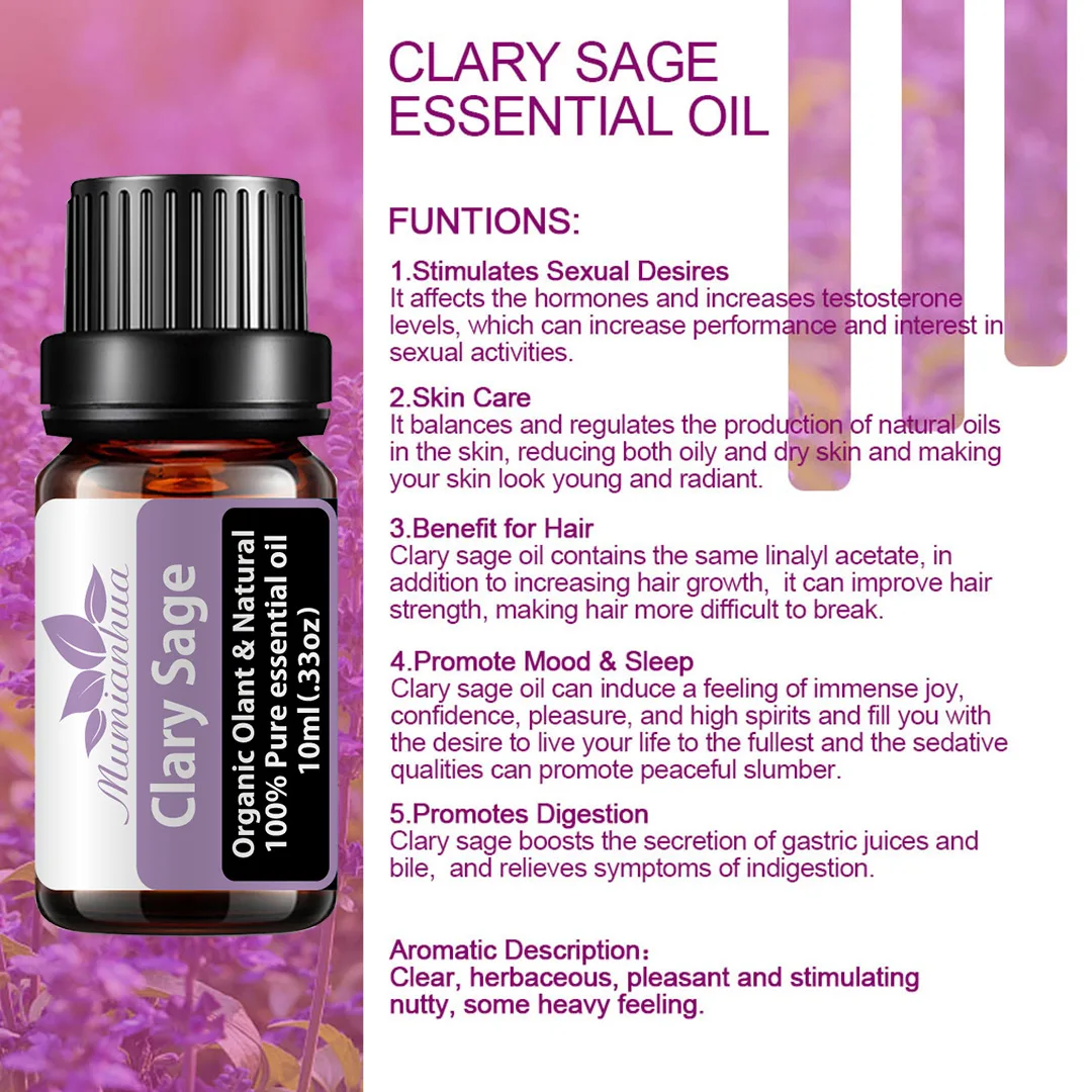 Clary Sage Essential Oil Premium Therapeutic Grade, 100% Pure and Natural, Perfect for Aromatherapy, Massage, Diffuser Dropper