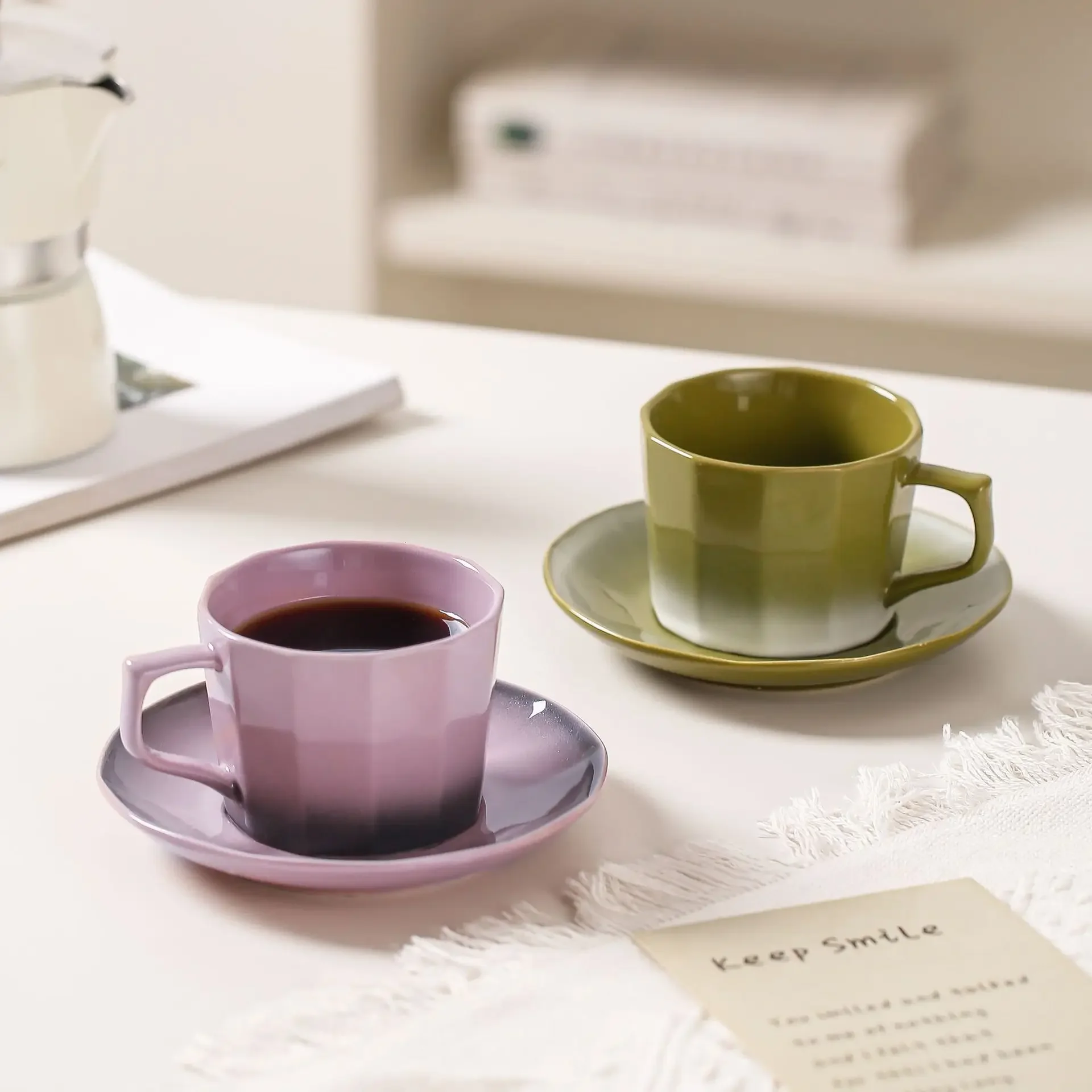 Simple gradual change coffee cup saucer ceramic set household Japanese water mug