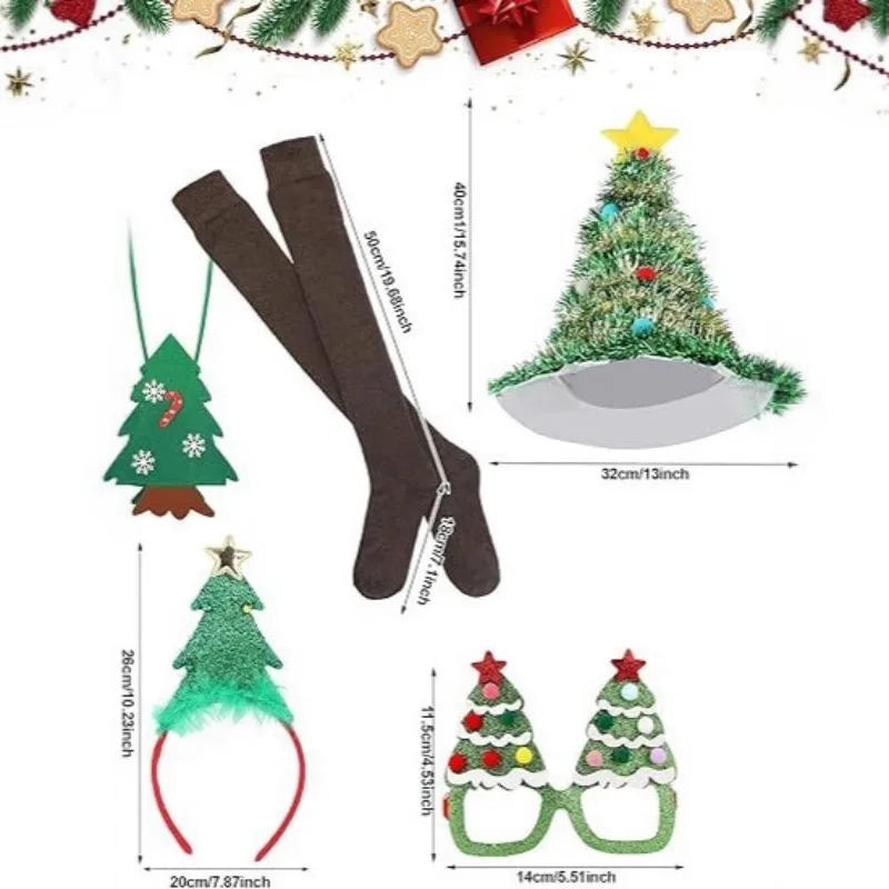 عيد الميلاد موضوع دور اللعب شجرة عيد الميلاد شكل فستان المرأة تأثيري حلي تضيء أغطية الرأس اكسسوارات حقيبة يد نظارات #5