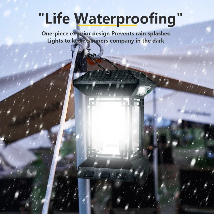 LED Camping Lamp Retro Hanging Lamp Portable Stepless Dimming Camping Light Waterproof Rechargeable Outdoor Light Lantern
