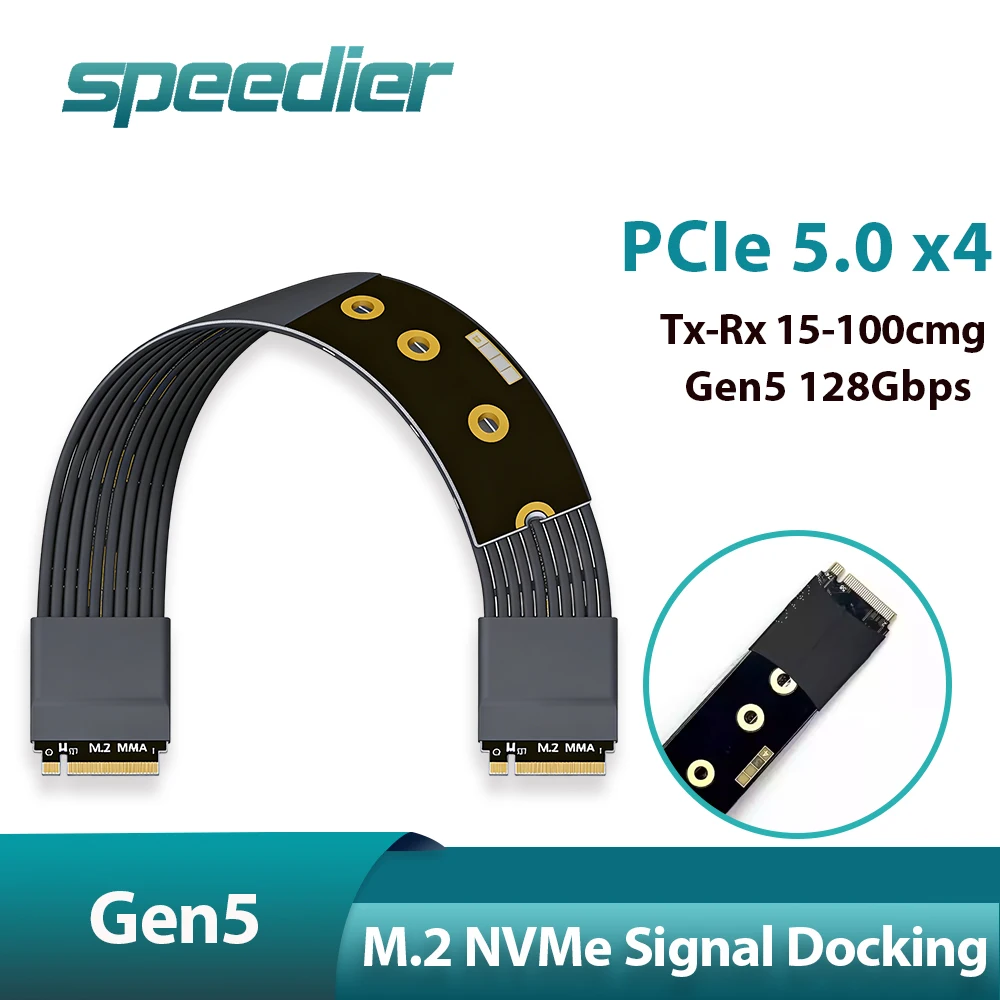 PCIe 5.0 x4 M.2 NVMe to M2 Nvme Male Signal Dock Extension Cable Full Speed 128Gbps Gen5 PCI-e Tx-Tx Rx Riser Adapter 15-100cm
