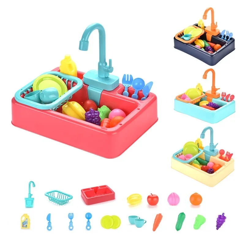 Kids Kitchen Toys Simulation Electric Dishwasher Pretend Play Mini Kitchen Food Educational Summer Toys Role Playing Girls Toys