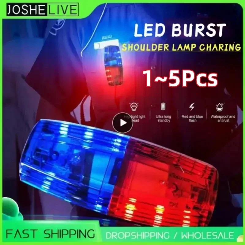 1~5Pcs LED Red Blue Caution Emergency Police Light Flashing Shoulder Lamp USB Rechargeable Shoulder Warning Safety Torch Light