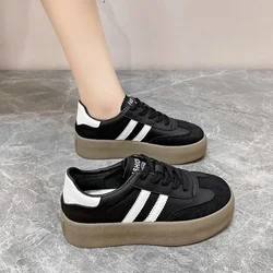 2024 Women's Vulcanize Shoes Korean Round Toe Lace Up Genuine Sports Casual Designer Sneakers for Women Holiday Working 35-40