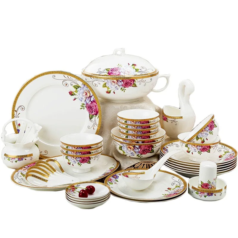 

60 головок, Цзиндэчжэнь, набор фарфоровых блюд, горшок, столовая посуда, столовая посуда, миска для салата, лапши, тарелка, миска, столовая посуда