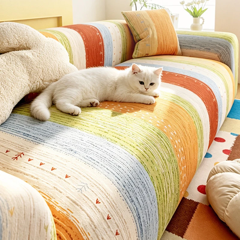 Dopamine Color Printed Sofa Cover 2026 All-Inclusive Stretch Couch Slipcover Soft Polar Fleece Sofa Protector for Four Seasons