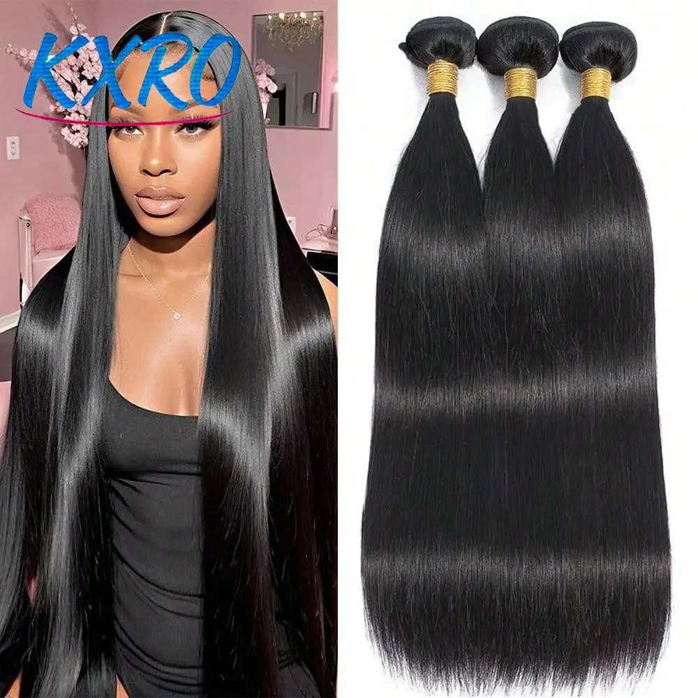 Straight Human Hair Bundles Deal 12A Raw Human Hair Bundles Quality Double Machine Weft Brazilian Hair Weave Bundles No Shedding for Women Ready to Wear On Clearance Sale Pre Plucked Wig Party Work Daily Life